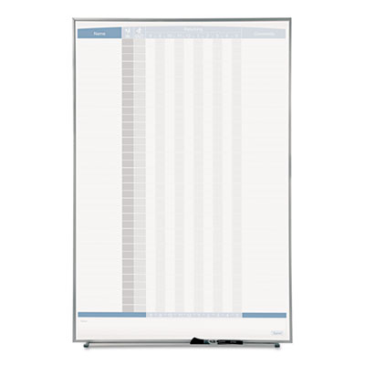 Quartet® Matrix Employee In/Out Board, Vertical, 36-Person Tracking, 34" x 23", White Surface, Satin Aluminum Frame