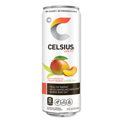 Celsius CLL01055 Live Fit Fitness Drink, Peach Mango Green Tea, 12 oz Can, 12/Carton (CSU24383468)