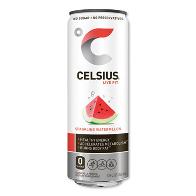 Celsius CLL00361 Live Fit Fitness Drink, Sparkling Watermelon, 12 oz Can, 12/Carton (CSU24383479)