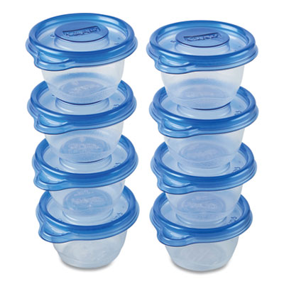 Glad® Mini Round Food Storage Containers, 4 oz, Clear/Blue, Plastic, 8/Pack