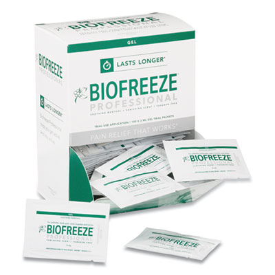 BIOFREEZE 13440 Fast Acting Menthol Pain Relief Topical Analgesic, Colorless Gel, 0.1 oz On-the-Go Singles, 100/Box (BIF541796)