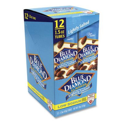 Blue Diamond 11026 Low Sodium Lightly Salted Almonds, 1.5 oz Tube, 12 Tubes/Box, Free Delivery in 1-4 Business Days (GRR22000736)