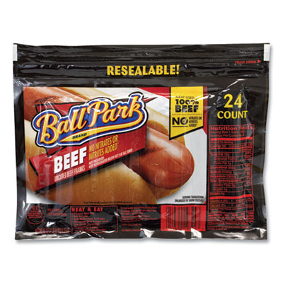 Ball Park Brand 19324 Beef Franks Hot Dogs, 45 oz Pack, 24/Pack, Free Delivery in 1-4 Business Days (GRR90200092)