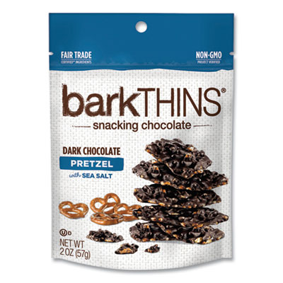 barkTHINS 2041 Snacking Chocolate, Dark Chocolate Pretzel with Sea Salt, 2 oz Bag, 8/Carton, Free Delivery in 1-4 Business Days (GRR24600296)
