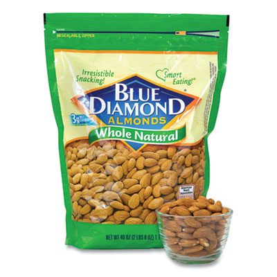 Blue Diamond 0 Whole Natural Almonds, 40 oz Resealable Bag, Free Delivery in 1-4 Business Days (GRR90000171)