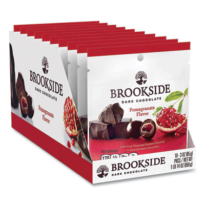 BROOKSIDE 91126 Dark Chocolate Pomegranate, 3 oz Pouch, 10 Pouches/Box, Free Delivery in 1-4 Business Days (GRR24600333)
