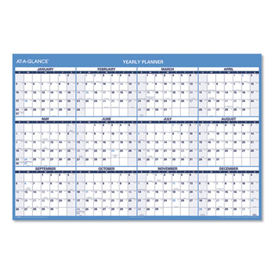Horizontal Reversible/Erasable Wall Planner, 48 x 32, White/Blue Sheets, 12-Month (Jan to Dec): 2023