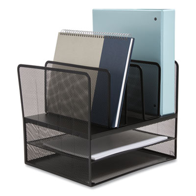 TRU RED™ Wire Mesh Combination Organizer Wire Mesh Combination Organizer, Vertical/Horizontal, 7 Sections, Letter-Size, 11.22 x 13.23 x 11.34, Matte Black