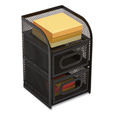 TRU RED™ Three Compartment Wire Mesh Accessory Holder Three Compartment Wire Mesh Accessory Holder, 2 Drawers, 4.56 x 4.72 x 7.2, Black
