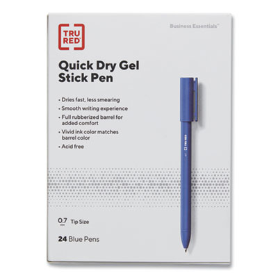 TRU RED™ Retractable Quick Dry Gel Pen Quick Dry Gel Pen, Retractable, Fine 0.5 mm, Blue Ink, Blue Barrel, Dozen