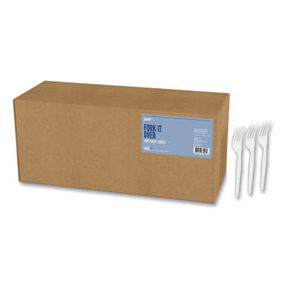 Perk™ Mediumweight Plastic Cutlery Mediumweight Plastic Cutlery, Fork, White, 1,000/Pack