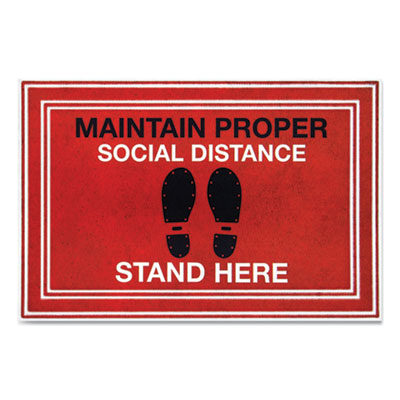 Apache Mills 3984528792X3 Message Floor Mats, 24 x 36, Red/Black, "Maintain Social Distance Stand Here" (APH3984528792X3)