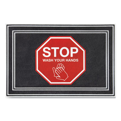 Apache Mills 3984528832X3 Message Floor Mats, 24 x 36, Charcoal/Red, "Stop Wash Your Hands" (APH3984528832X3)