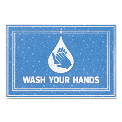 Apache Mills 3984528822X3 Message Floor Mats, 24 x 36, Blue, "Wash Your Hands" (APH3984528822X3)