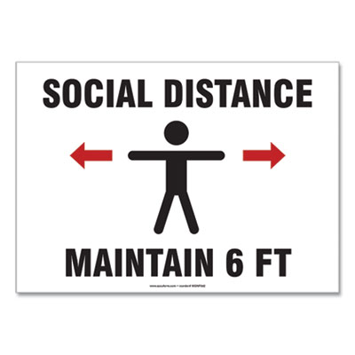 Accuform MGNF540VPESP Social Distance Signs, Wall, 10 x 7, "Social Distance Maintain 6 ft", Human/Arrows, White, 10/Pack (GN1MGNF540VPESP)