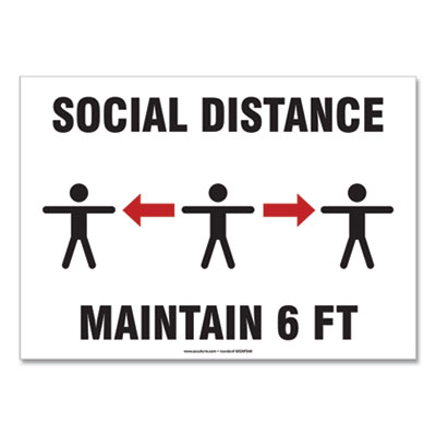 Accuform MGNF546VPESP Social Distance Signs, Wall, 14 x 10, "Social Distance Maintain 6 ft", 3 Humans/Arrows, White, 10/Pack (GN1MGNF546VPESP)