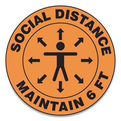Accuform MFS382ESP Slip-Gard Social Distance Floor Signs, 17" Circle, "Social Distance Maintain 6 ft", Human/Arrows, Orange, 25/Pack (GN1MFS382ESP)