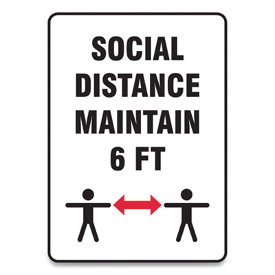 Accuform MGNF547VPESP Social Distance Signs, Wall, 7 x 10, "Social Distance Maintain 6 ft", 2 Humans/Arrows, White, 10/Pack (GN1MGNF547VPESP)