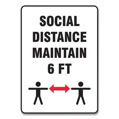Accuform MGNF549VPESP Social Distance Signs, Wall, 10 x 14, "Social Distance Maintain 6 ft", 2 Humans/Arrows, White, 10/Pack (GN1MGNF549VPESP)