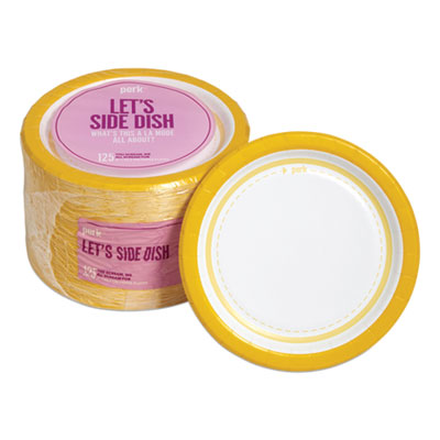 Perk™ Everyday Paper Plates Everyday Paper Plates, 6" dia, White/Yellow, 125/Pack