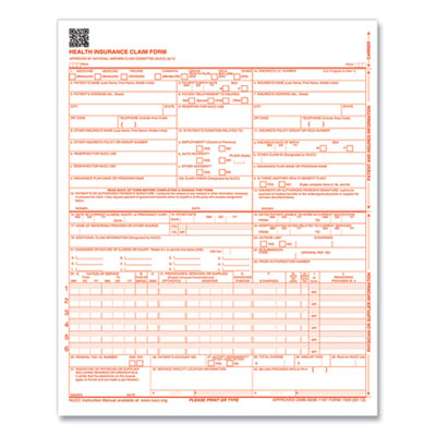 ComplyRight CMS12LC1 CMS-1500 Health Insurance Claim Forms, One-Part, 8.5 x 11, 1,000/Carton (TFP116719)