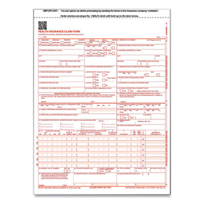 ComplyRight 650657 CMS-1500 Health Insurance Claim Forms, One-Part, 8.5 x 11, 100/Pack (TFP1032415)