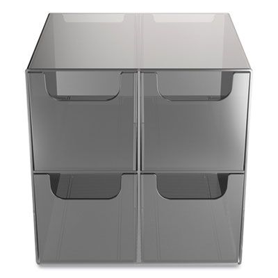 TRU RED™ Plastic Cube Desktop Organizer Plastic Cube Desktop Organizer, 4 Compartments, 6 x 6 x 6, Smoke
