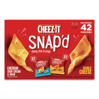 Cheez-It 2410011500 Snap'd Crackers Variety Pack, Cheddar Sour Cream and Onion; Double Cheese, 0.75 oz Bag, 42/Carton (KEB11500)