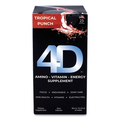 4D 00001 Clean Energy Dietary Energy Supplement, Tropical Punch, 0.4 oz Packets, 25/Box, Free Delivery in 1-4 Business Days (GRR22001084)