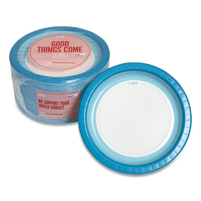 Perk™ Heavy-Weight Paper Plates Heavy-Weight Paper Plates, 10" dia, White/Blue, 125/Pack