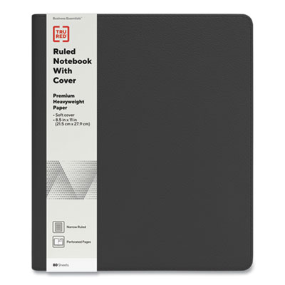 TRU RED™ Soft-Cover Notebook Folio Set Soft-Cover Notebook Folio Set, 1-Subject, Narrow Rule, Black Cover, (80) 11 x 8.5 Sheets