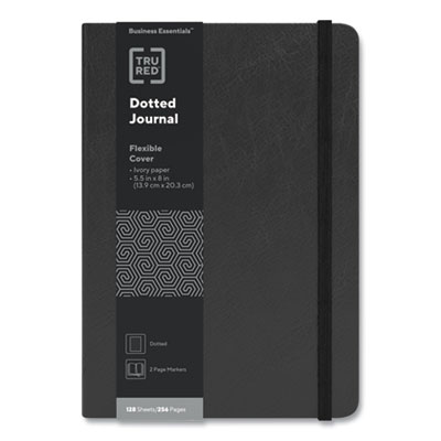 TRU RED™ Flexible-Cover Business Journal Flexible-Cover Business Journal with Elastic Closure, 1-Subject, Dotted Rule, Black Cover, (128) 8 x 5.5 Sheets
