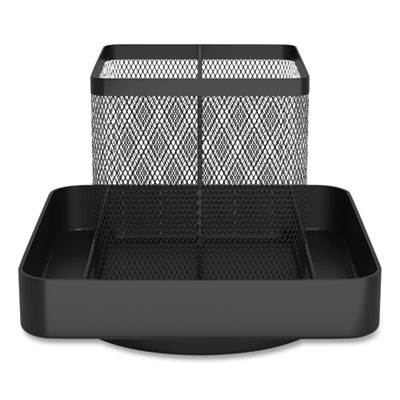 TRU RED™ Six Compartment Wire Mesh Rotating Organizer Six Compartment Wire Mesh Rotating Organizer, 6 Compartments, 7.09 x 7.09 x 6.3, Black