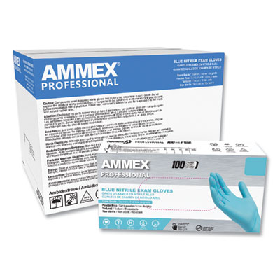 AMMEX+Nitrile+Exam+Gloves+Powder-Free+3+mil+Large+Blue+100%2fBox+APFN46100