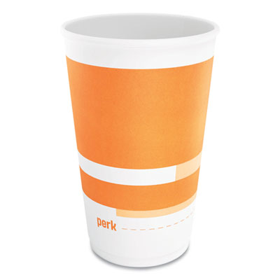 Perk™ Insulated Paper Hot Cups Insulated Paper Hot Cups, 16 oz, White/Orange, 30/Pack