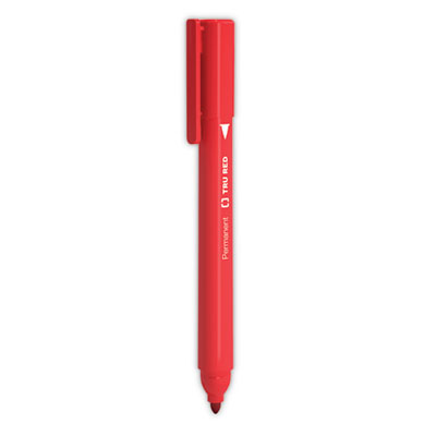 TRU RED™ Permanent Marker Permanent Marker, Pen-Style, Fine Bullet Tip, Red, Dozen