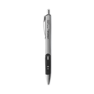 Comfort Grip Gel Pen, Retractable, Medium 0.7 mm, Black Ink, Silver Barrel, Dozen