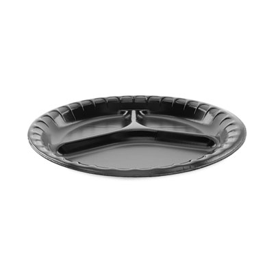 Pactiv Evergreen Placesetter Deluxe Laminated Foam Dinnerware Placesetter Deluxe Laminated Foam Dinnerware, 3-Compartment Plate, 10.25" dia, Black, 540/Carton
