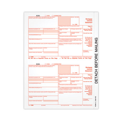 TOPS™ 1098 Mortgage Interest Tax Form 1098 Mortgage Interest Tax Form, Fiscal Year: 2021, One-Part (No Copies), 8 x 5.5, 2 Forms/Sheet, 50 Forms Total
