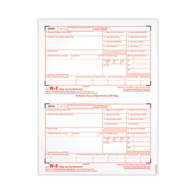 TOPS™ Single-Part W-2 Tax Form Single-Part W-2 Tax Form, Copy A, Fiscal Year: 2021, One-Part (No Copies), 8.5 x 5.5, 2 Forms/Sheet, 100 Forms Total