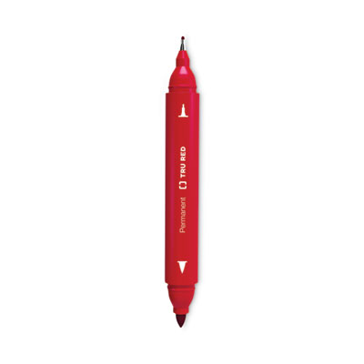 TRU RED™ Permanent Marker Permanent Marker, Pen-Style Twin-Tip, Extra-Fine/Fine Bullet/Needle Tips, Red, Dozen