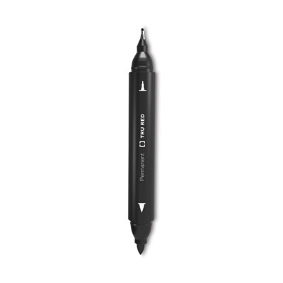 TRU RED™ Permanent Marker Permanent Marker, Pen-Style Twin-Tip, Extra-Fine/Fine Bullet/Needle Tips, Black, Dozen