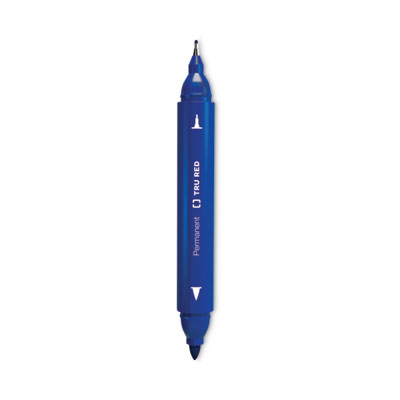 TRU RED™ Permanent Marker Permanent Marker, Pen-Style Twin-Tip, Extra-Fine/Fine Bullet/Needle Tips, Blue, Dozen