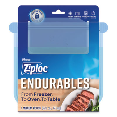 Ziploc® Endurables Silicone Pouches, Medium, 16 oz, 4.4" x 7.9", Clear, 8/Carton