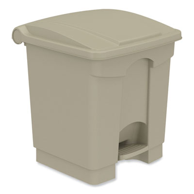 Safco® Plastic Step-On Receptacle, 8 gal, Metal, Tan