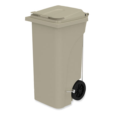 Safco® Plastic Step-On Receptacle, 32 gal, Metal, Tan