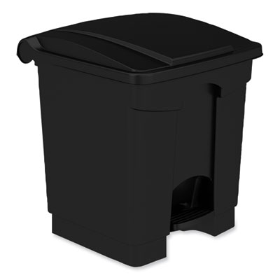 Safco® Plastic Step-On Receptacle, 8 gal, Metal, Black