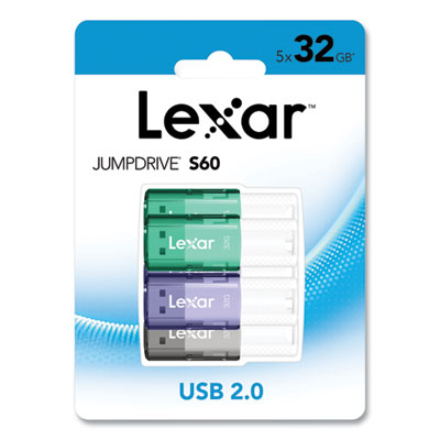 Lexar™ JumpDrive® JumpDrive S60 USB Flash Drive, 32 GB, Assorted Colors, 5/Pack