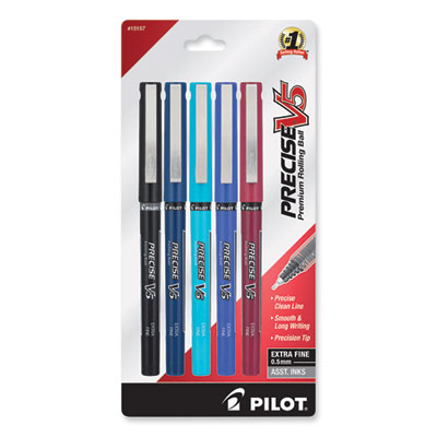 Pilot® Precise V5 Rollerball Pen, Stick, Extra-Fine 0.5 mm, Assorted Ink and Barrel Colors, 5/Pack