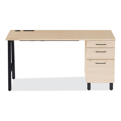 Union & Scale™ Essentials Single-Pedestal Writing Desk with Integrated Power Management Essentials Single-Pedestal Writing Desk with Integrated Power Management, 59.8" x 29.9" x 29.7", Natural Wood/Black